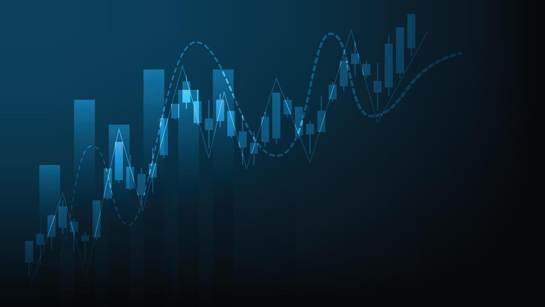 stock market trend. candlesticks and bar graph on blue background vector