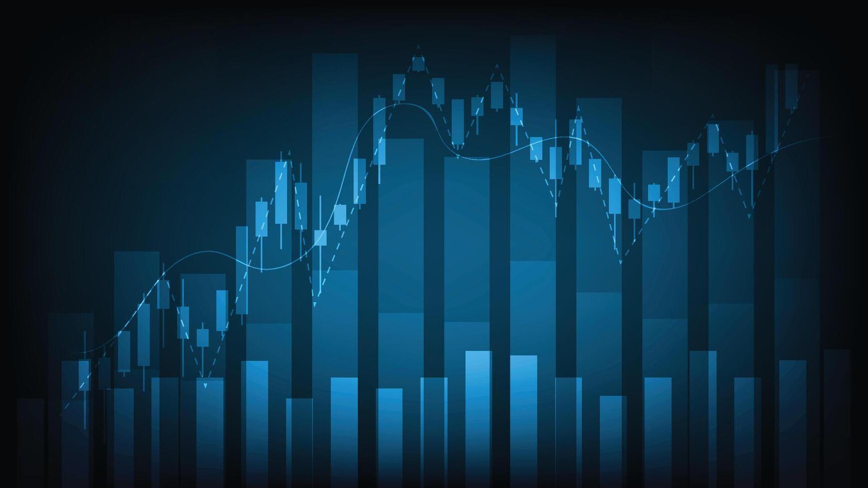 business finance and economy growth. candlesticks and bar chart on blue background vector