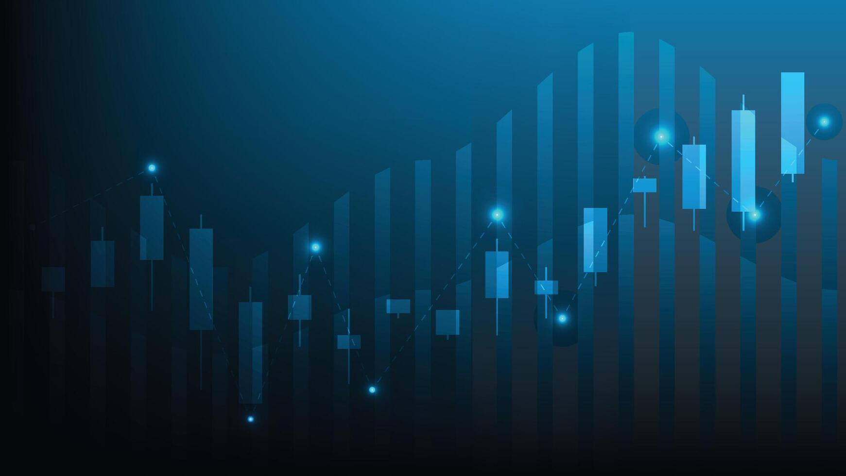 candlesticks chart and graphic bar graph on blue background vector