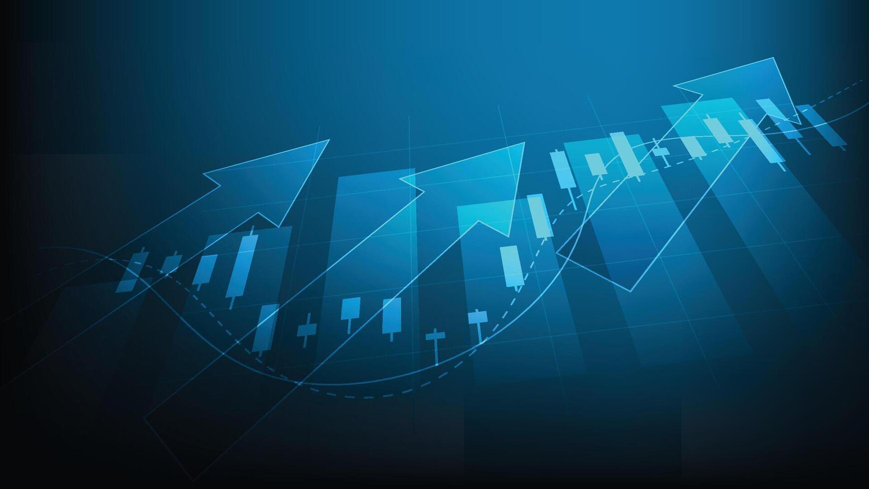 stock market trend with candlesticks and bar chart on blue background vector
