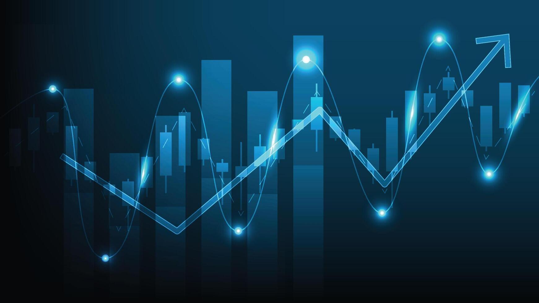 finance and business growth. candlesticks chart with bar graph and indicator on blue background vector