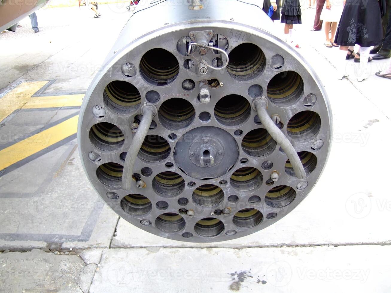 Circular array of missile launch tubes displayed at an aviation exhibition photo