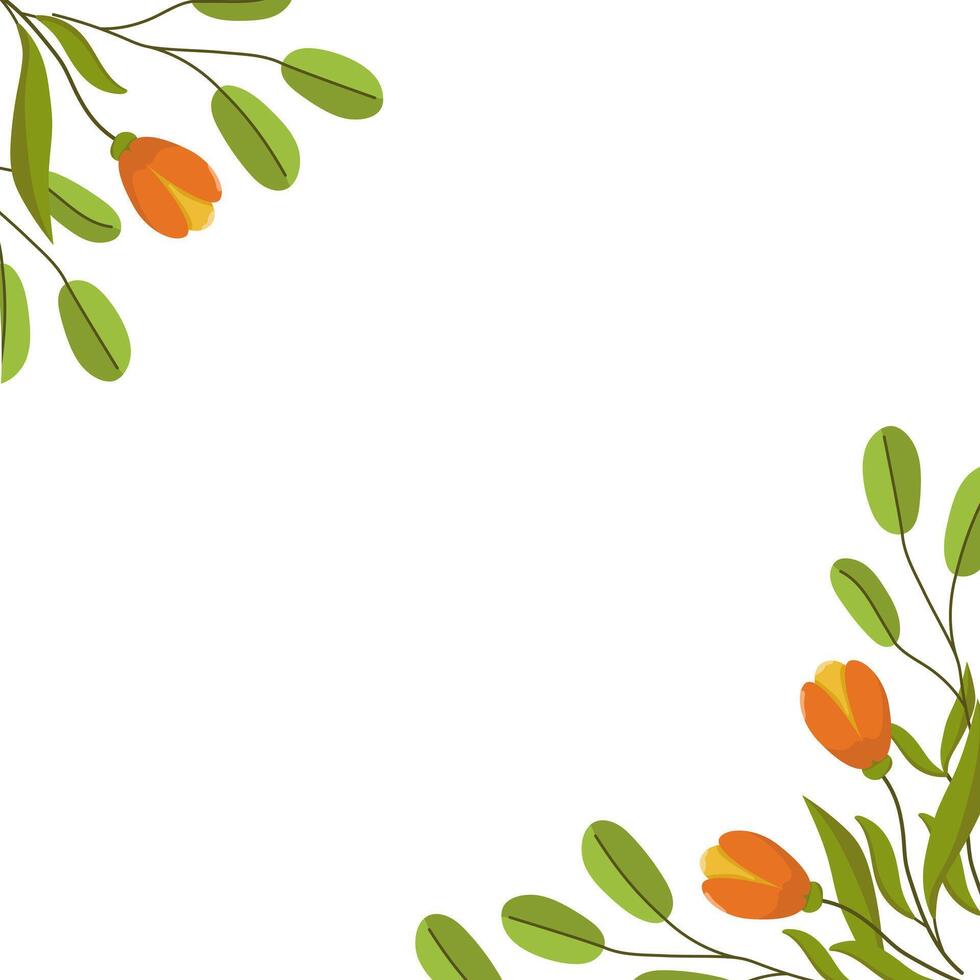 bright background with flowers and leaves. Spring botanical illustration for cards and invitations with place for text. vector