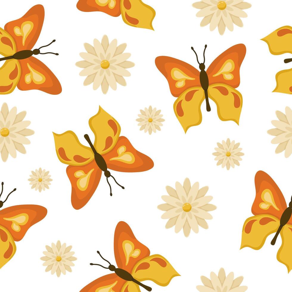 seamless pattern with butterflies and flowers. Spring drawing for packaging, wallpapers and postcards. vector
