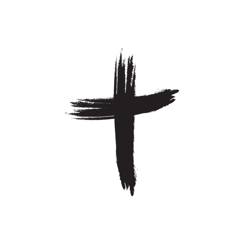 Black Brushstroke Cross Faith, Ash Wednesday, Religion, Symbol, Grunge vector