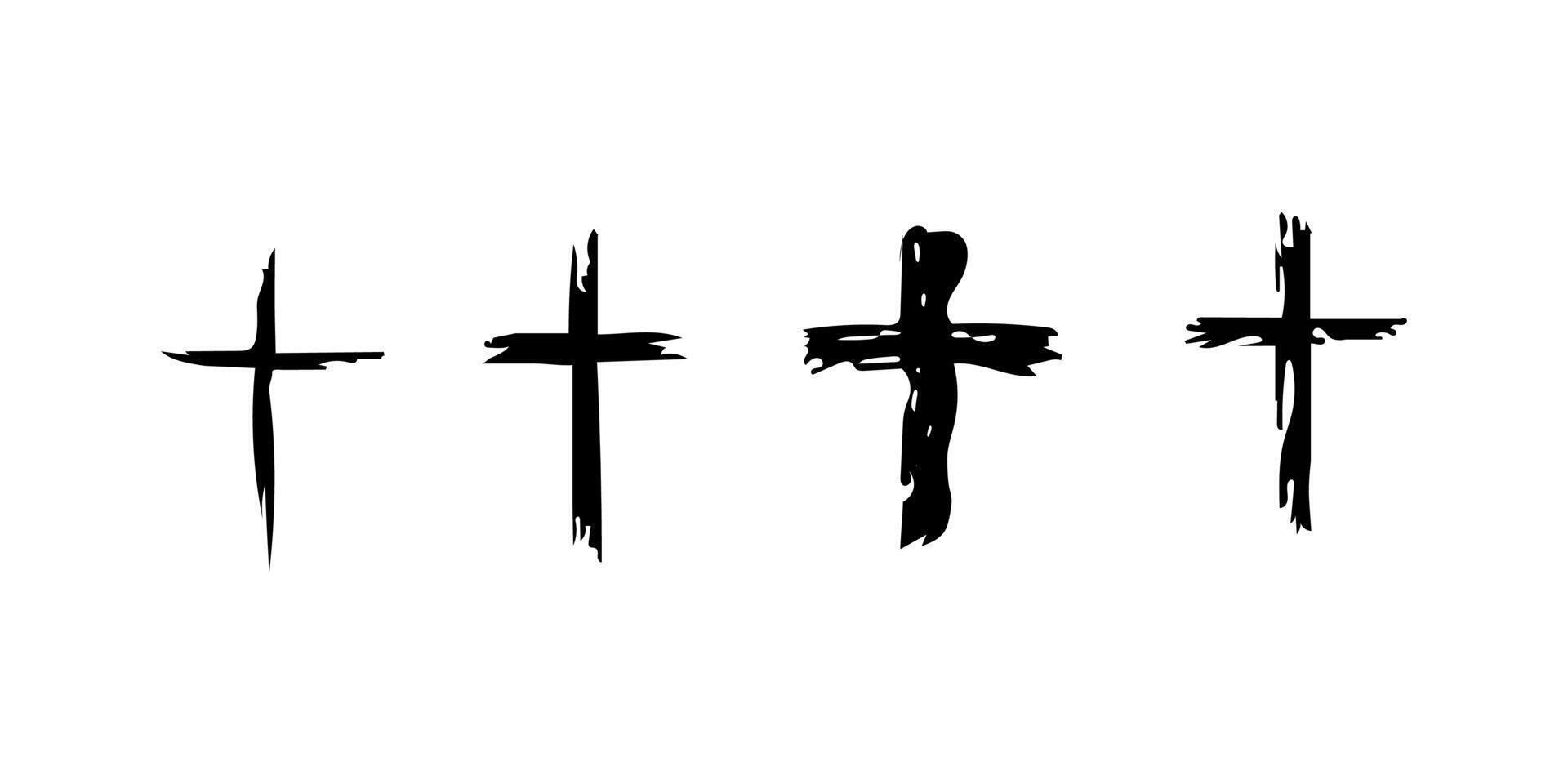 Four HandDrawn Crosses Religious, Grunge, Christian, Faith Symbols vector