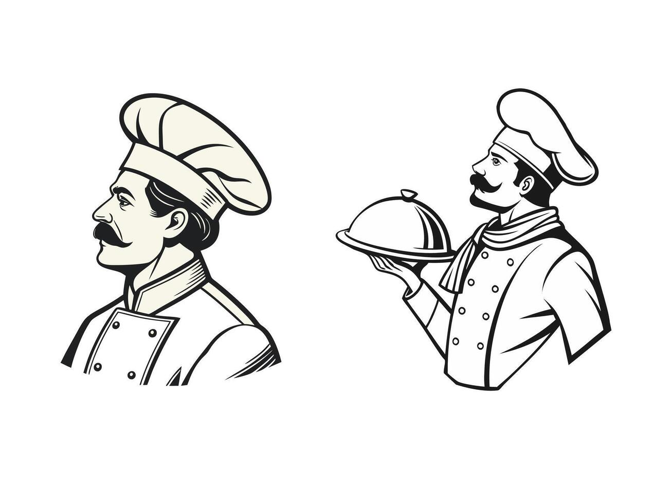 Professional chef character illustrations for food industry logos and packaging design. vector