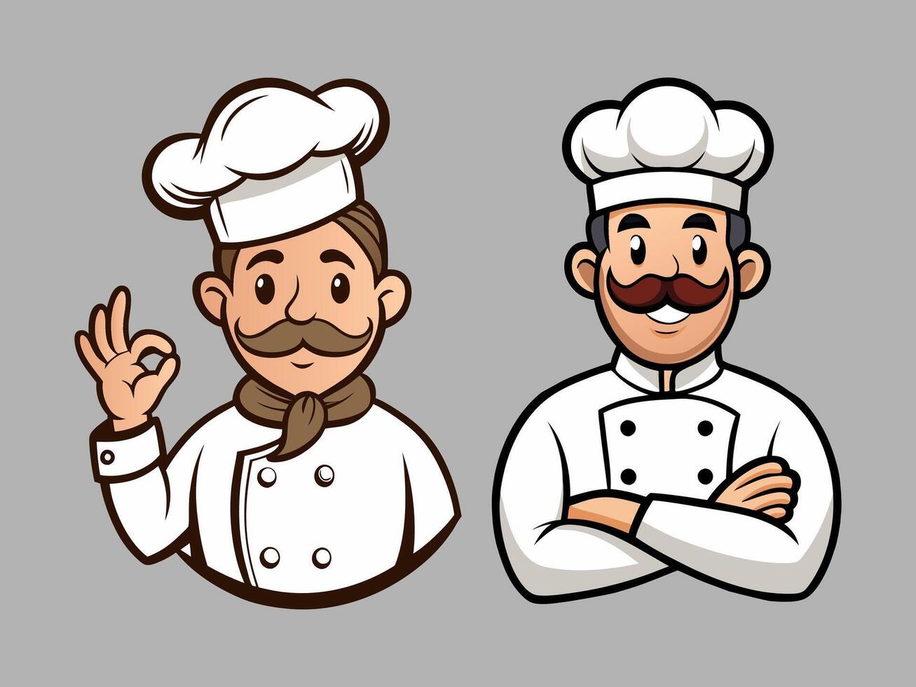 High-quality cartoon chef avatar collection for restaurant identity and menu design. vector