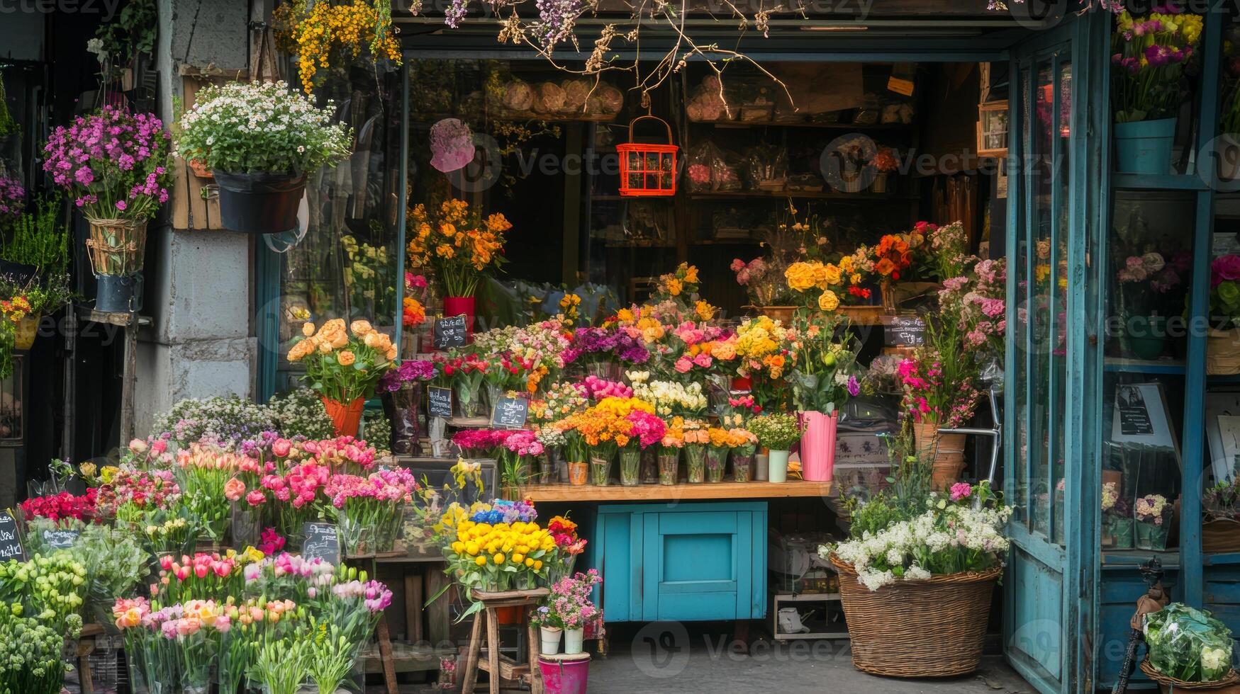 Flower shop displaying colorful bouquets and floral arrangements photo