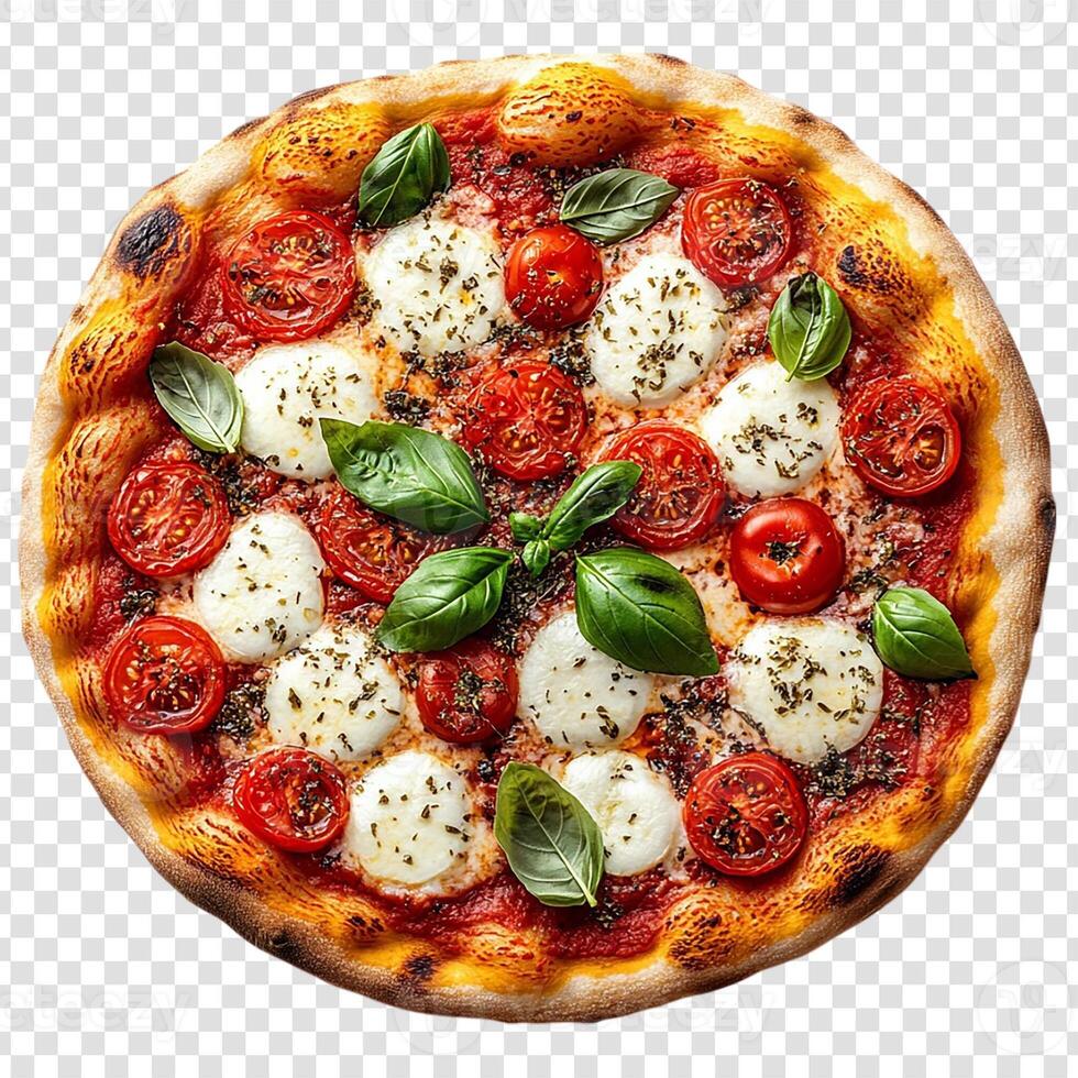 Pizza with mozzarella and basil on a white background photo