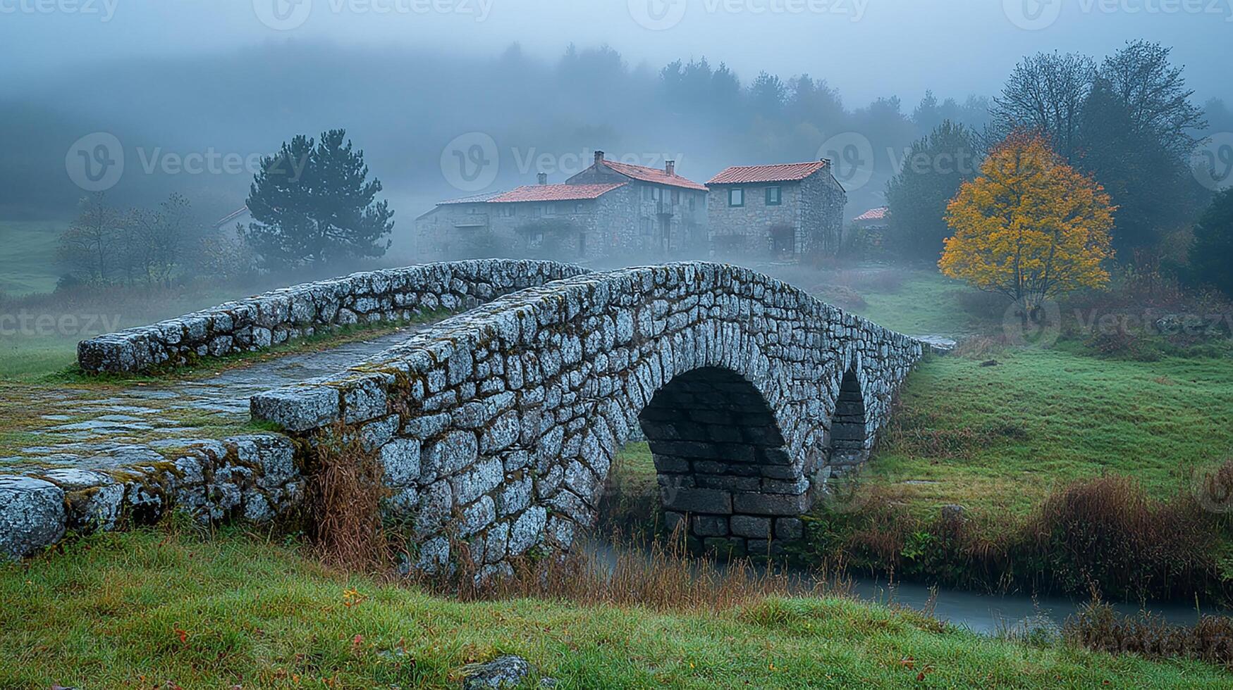A stone bridge over a stream photo