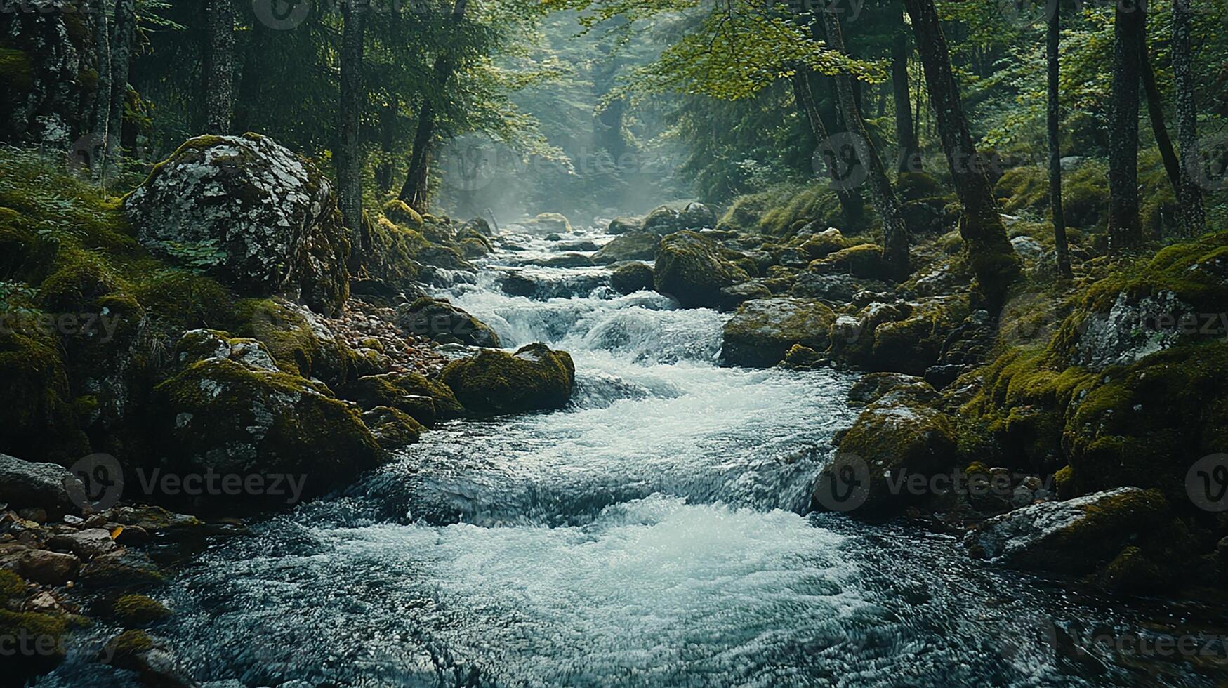 A river flowing through a forest photo