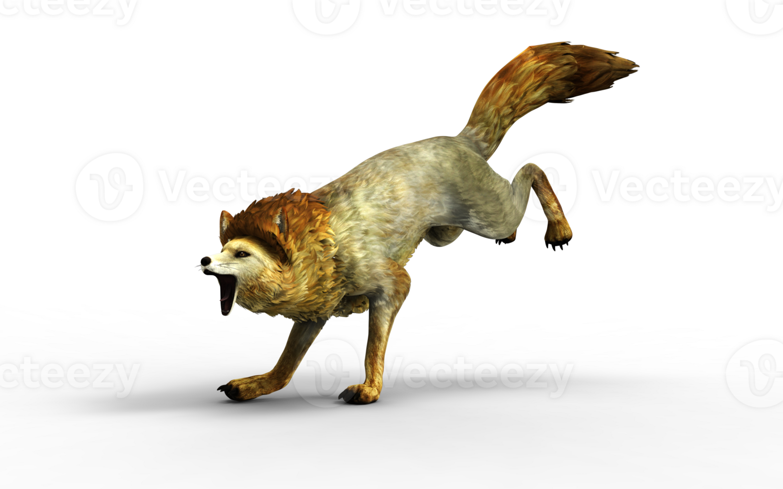 A playful golden fox dashes through a sun-drenched meadow, vibrant flowers swaying in the breeze. png