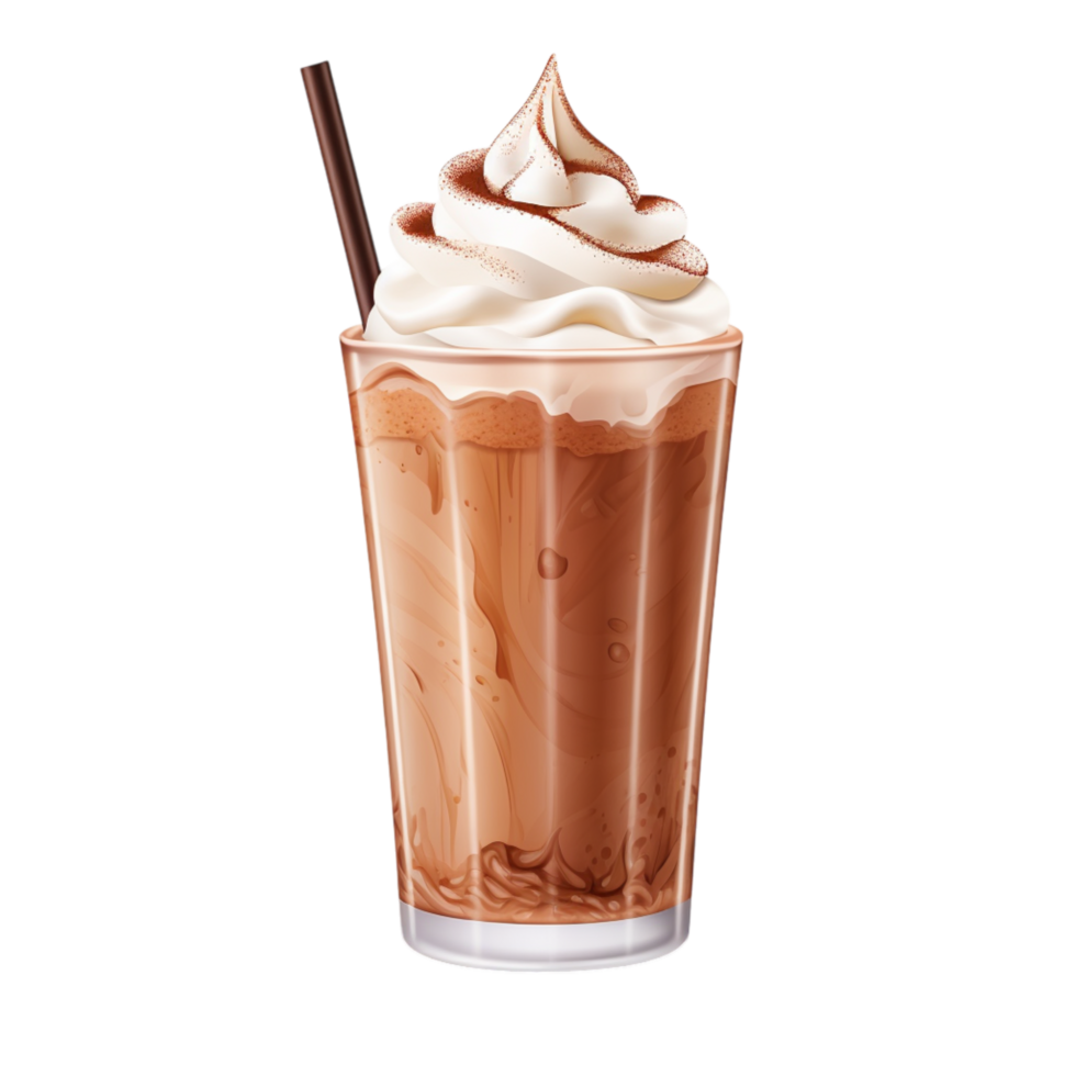 Delicious Chocolate Milkshake in a Tall Glass with Whipped Cream and Chocolate Stick for Sweet Dessert Lovers png