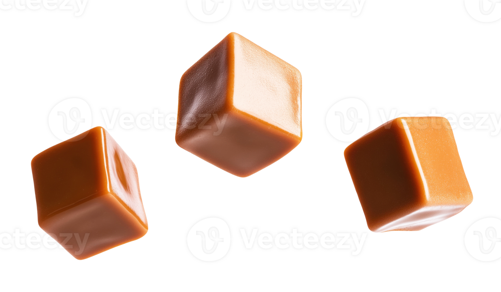 Delicious caramel candy cubes isolated on transparent background png