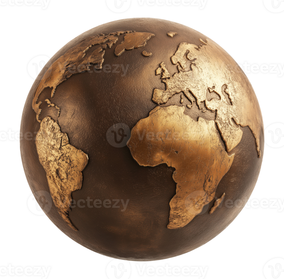 Metal globe with a brown surface, isolated on a transparent background png