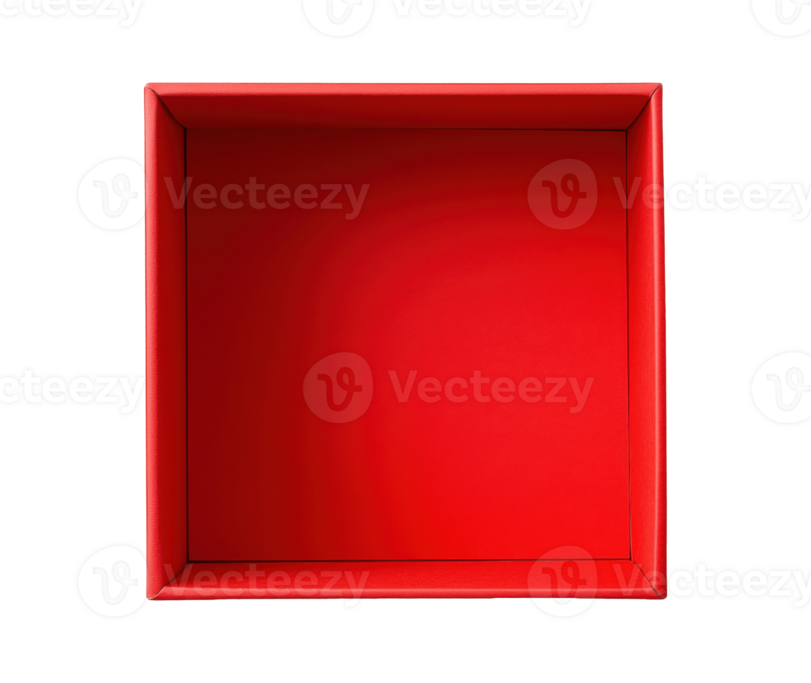 Open square empty red box isolated on transparent background, top view png