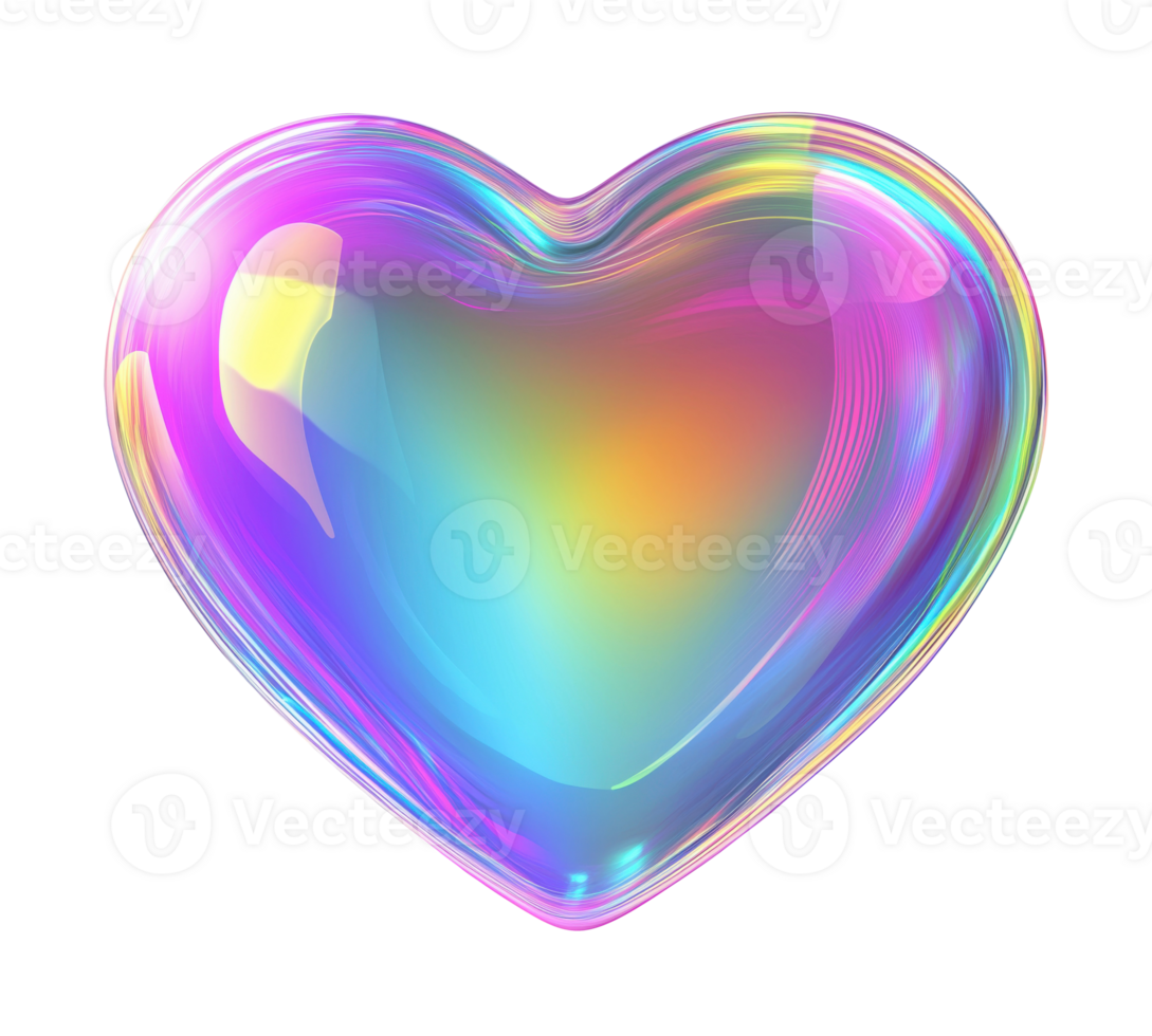 Colorful holographic heart with a gradient isolated on transparent background png