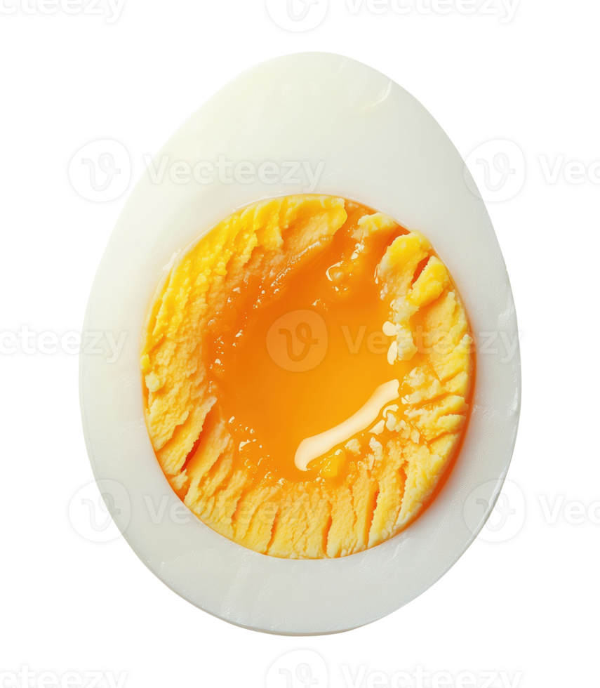Half of a boiled egg isolated on transparent background, top view png