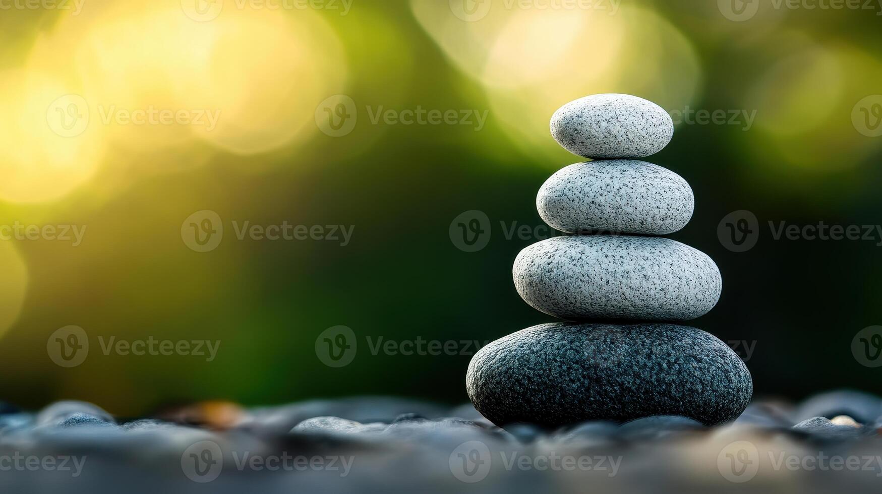 Balanced Stack of Smooth Stones Against a Blurred Natural Background with Warm Sunlight photo
