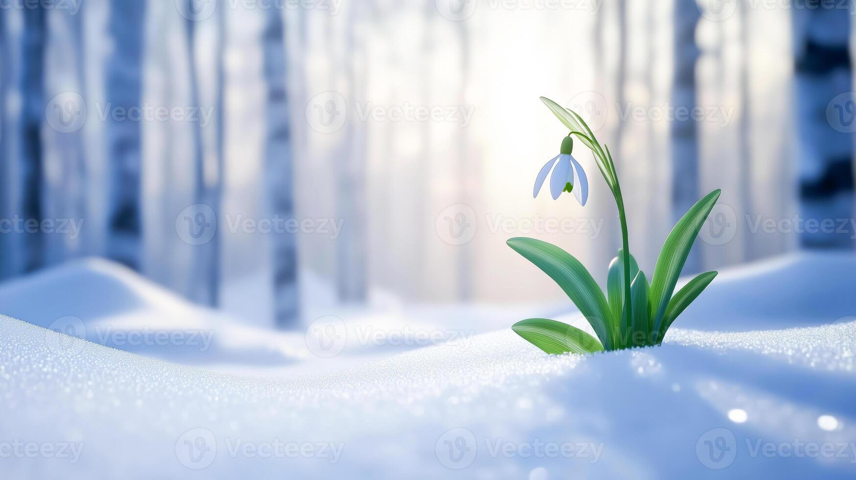 Delicate spring snowdrop flower emerging through the snow photo