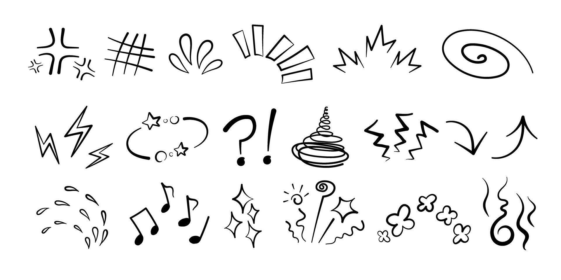 Manga or anime comic emoticon element graphic effect set hand drawn doodle illustration set vector