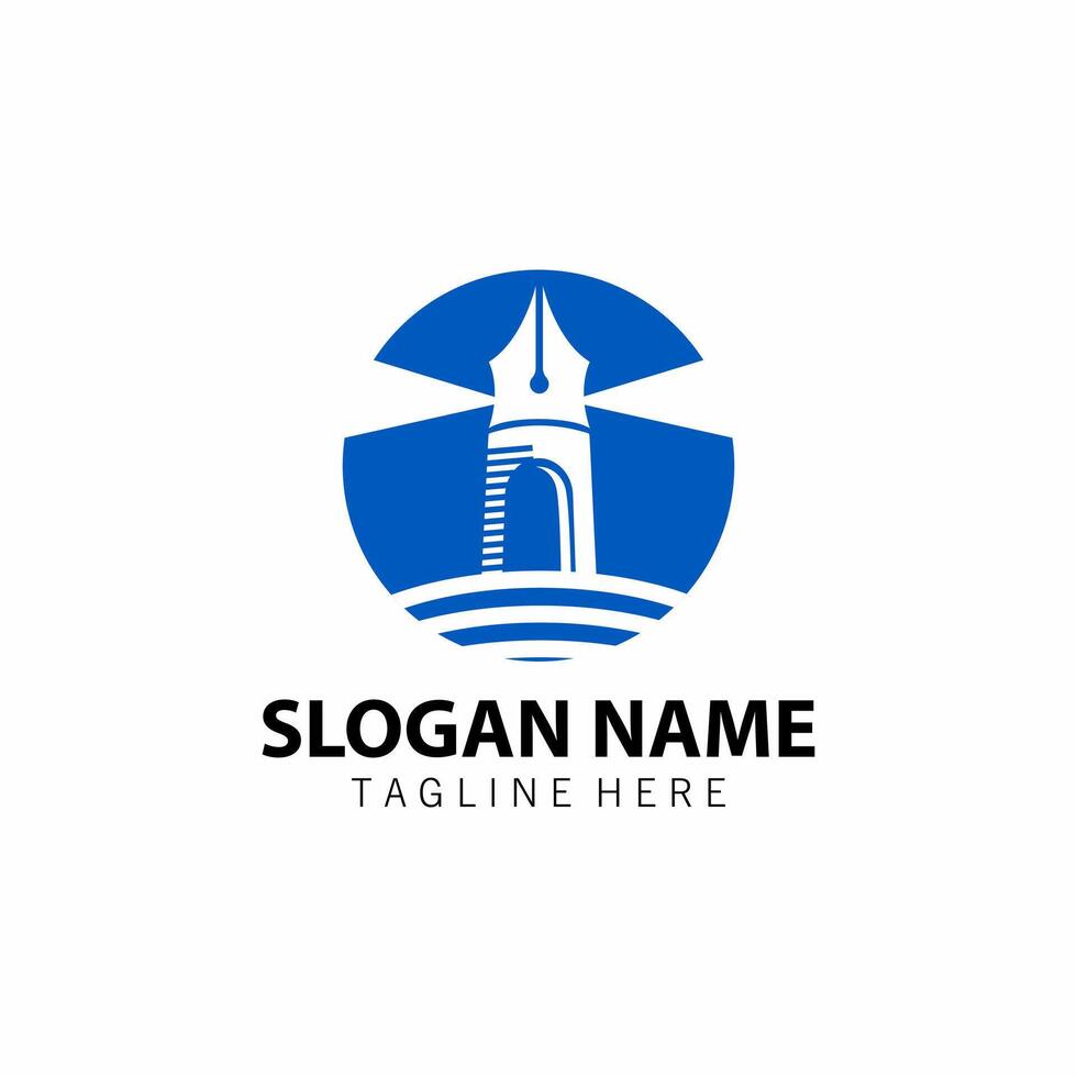 lighthouse pen logo design vector