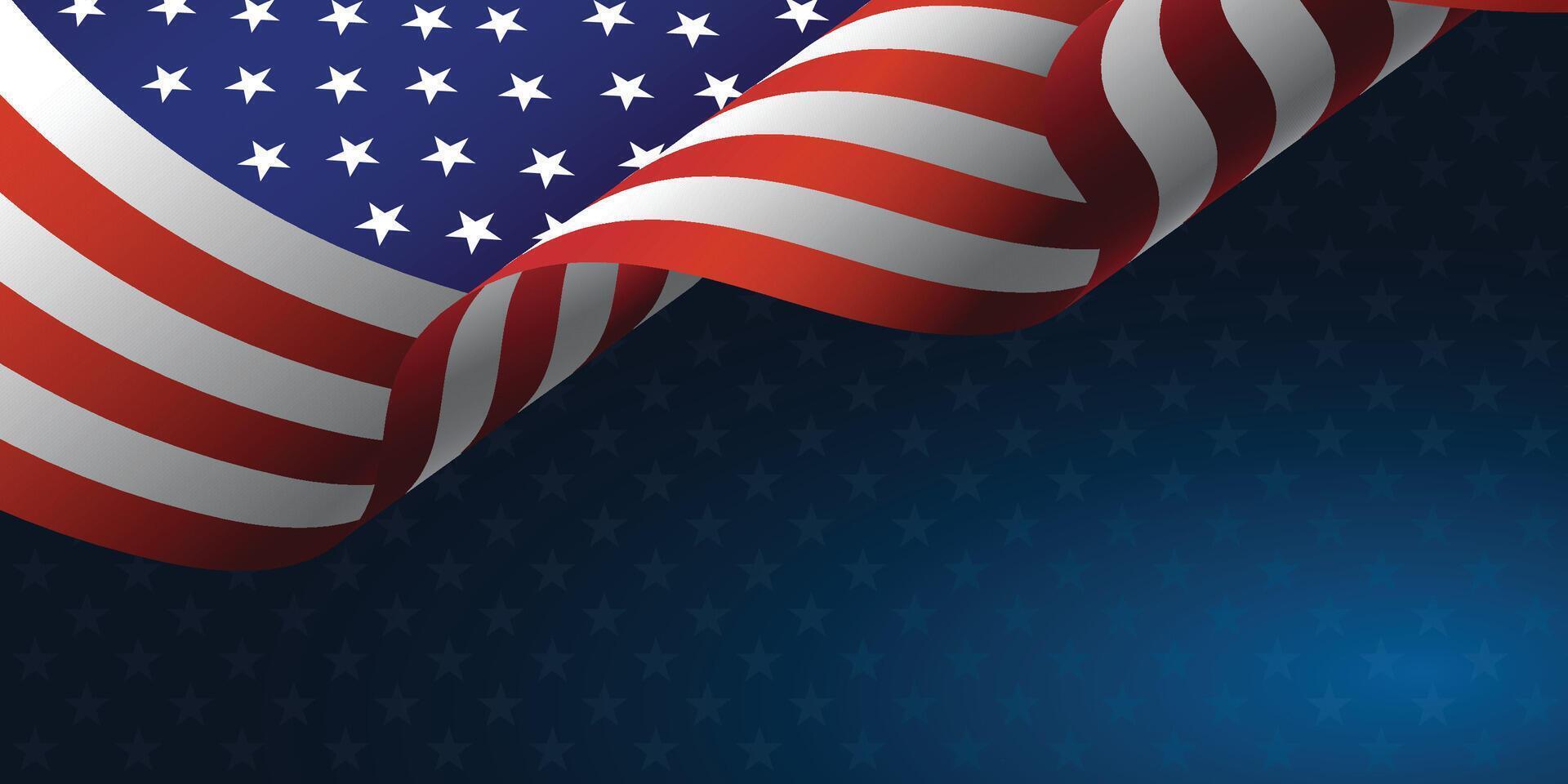 Waving flag of American isolated on star background. Symbols of USA. Template for banner card and advertising vector
