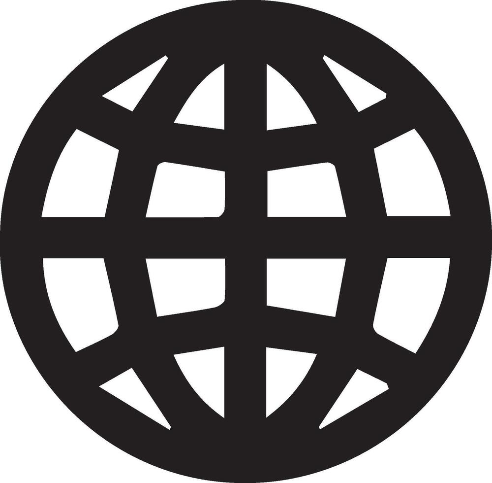 Web Globe icon, wireframe sphere, black and white, geometric design, minimalist, world symbol, international network, global connectivity, simple logo, circular shape, web graphic, vector