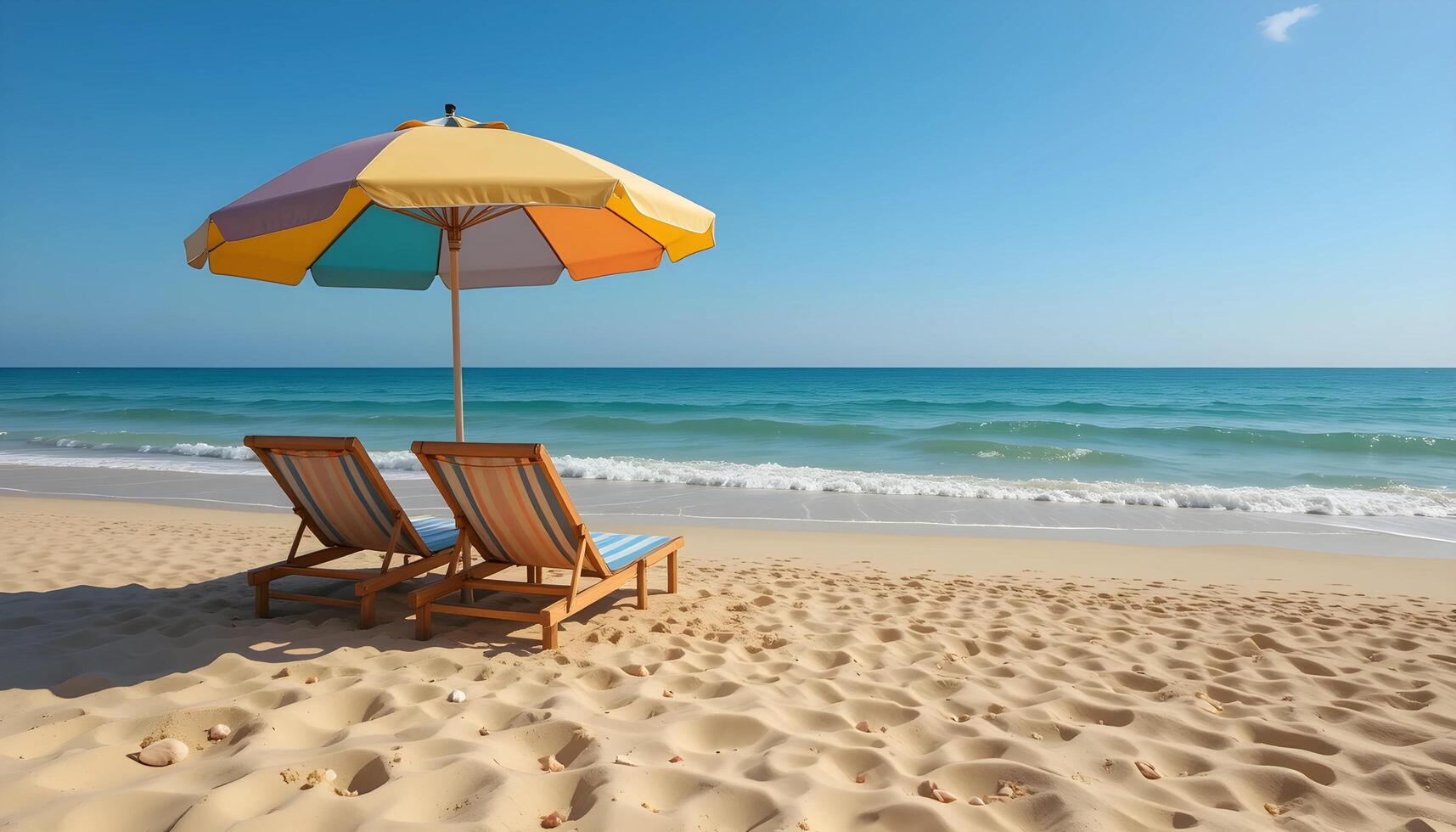 Beach umbrella with chairs In Tropical Beach, panorama background concept photo