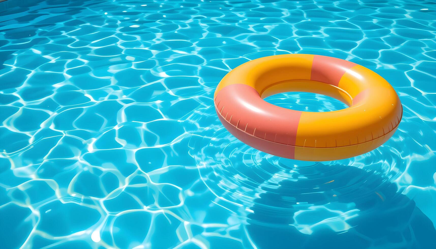 swimming pool ring float in blue water, sunny day photo