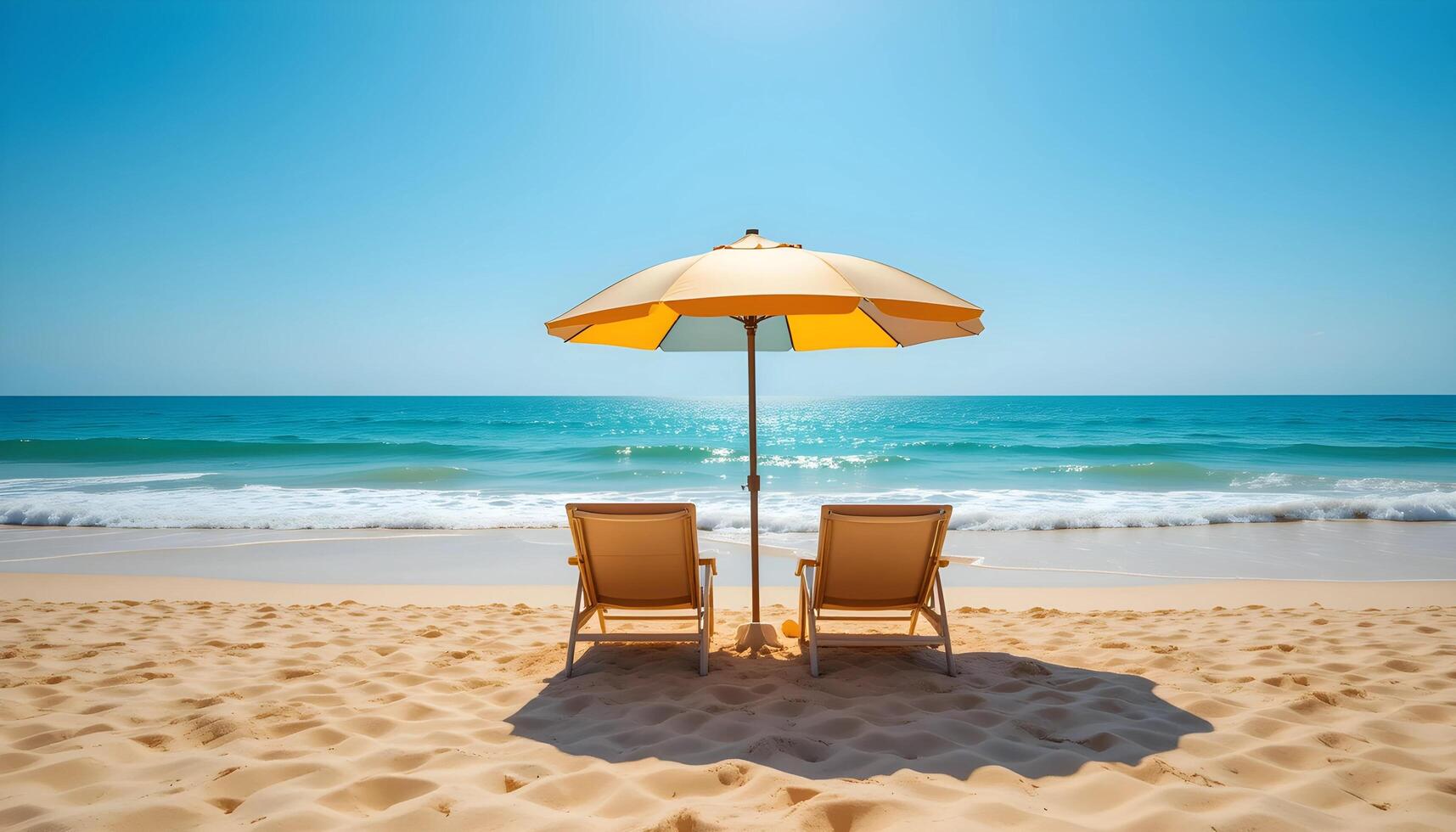 Beach umbrella with chairs In Tropical Beach, photo