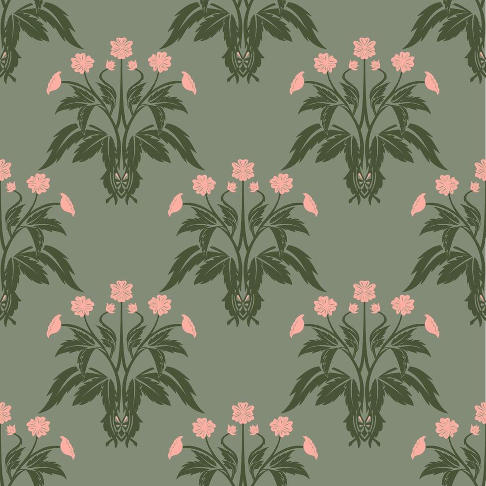 elegant floral seamless pattern with green and pink vector
