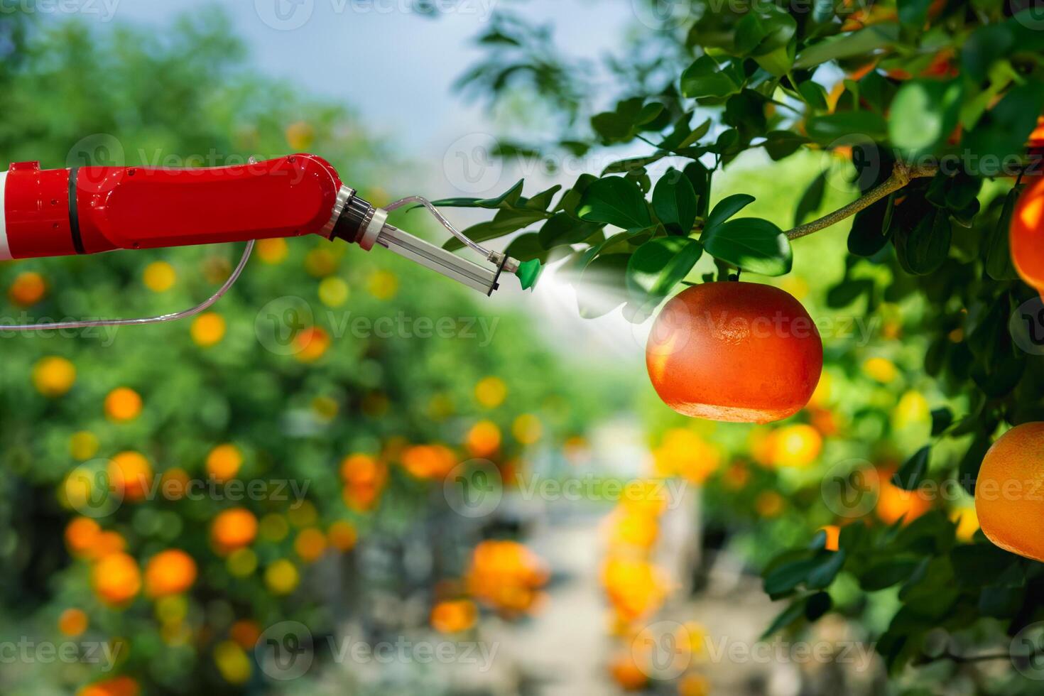The concept of agricultural a robot technology to work instead of humans photo