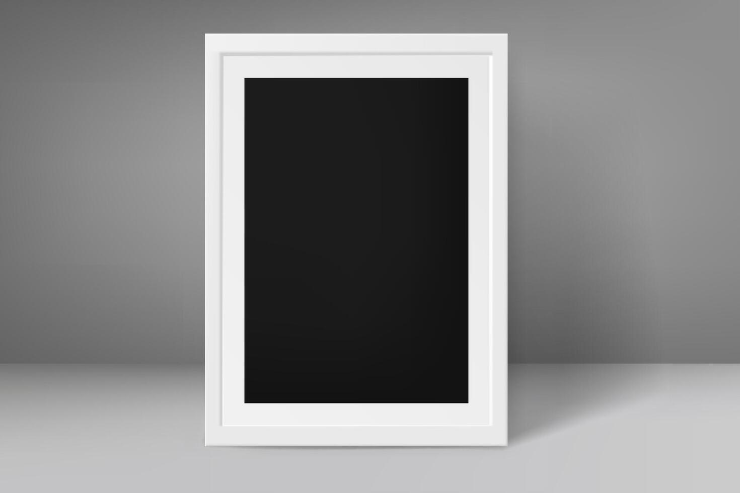 Blank frame with black paper in grey interior. 3d mockup vector