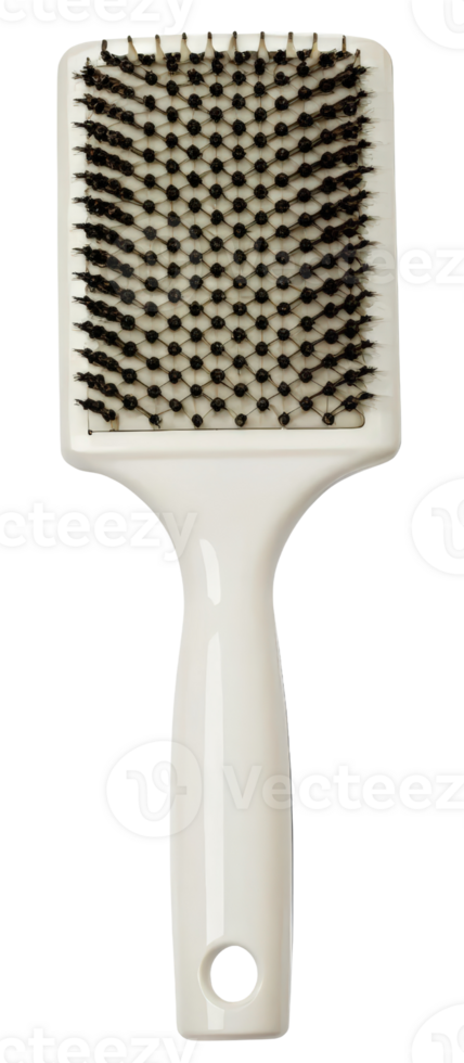 White paddle hairbrush with black bristles for smooth styling on a transparent background png