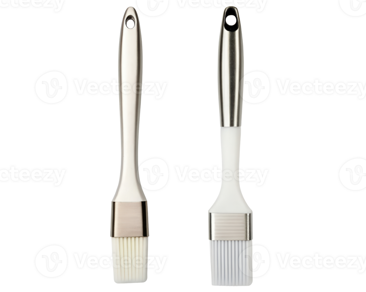 Two silicone basting brushes with metal handles on a transparent background png