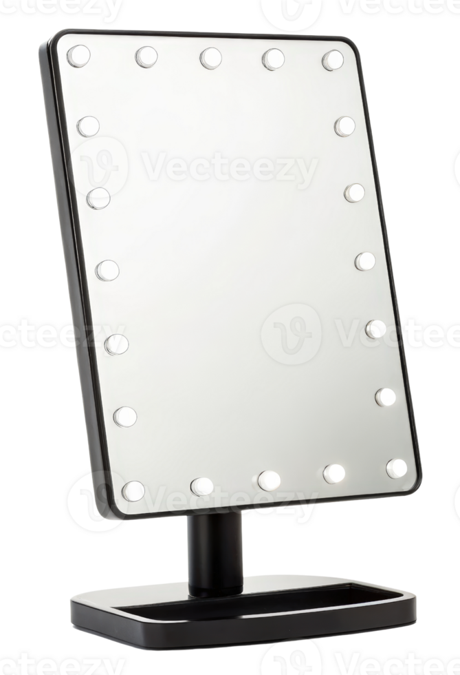 Black LED vanity mirror with stand on a transparent background png