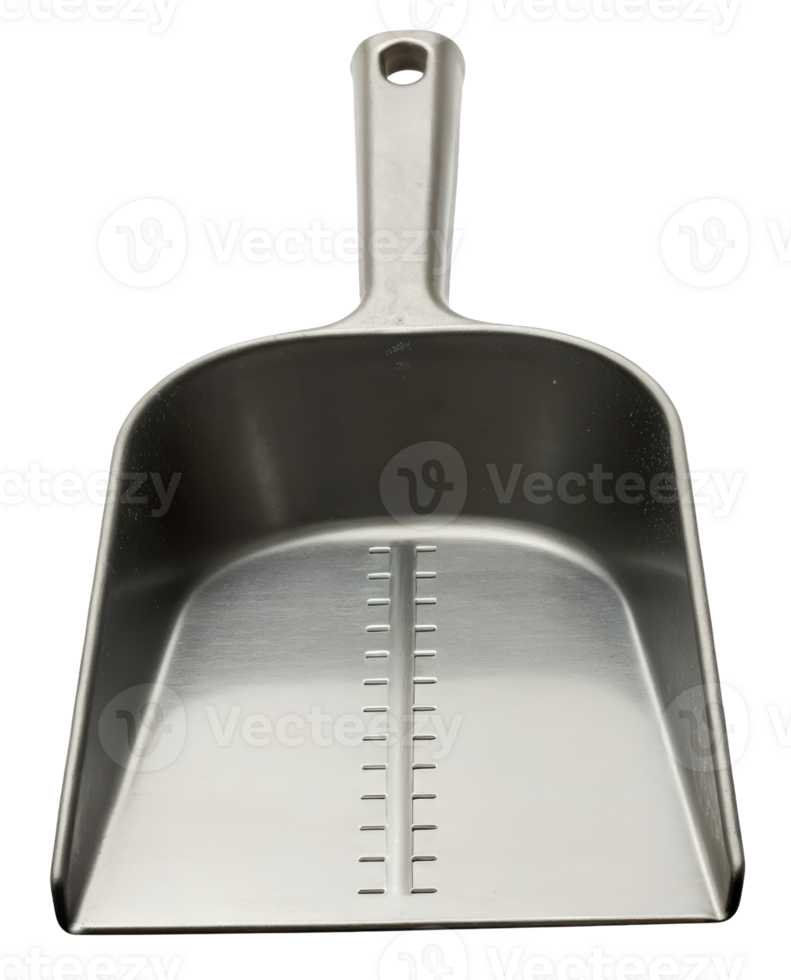 Metal scoop with measurement markings on a transparent background png