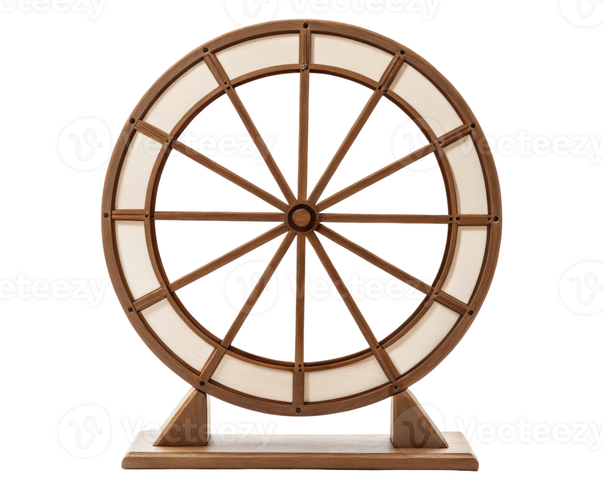 Wooden model of a spoked wheel on a transparent background png