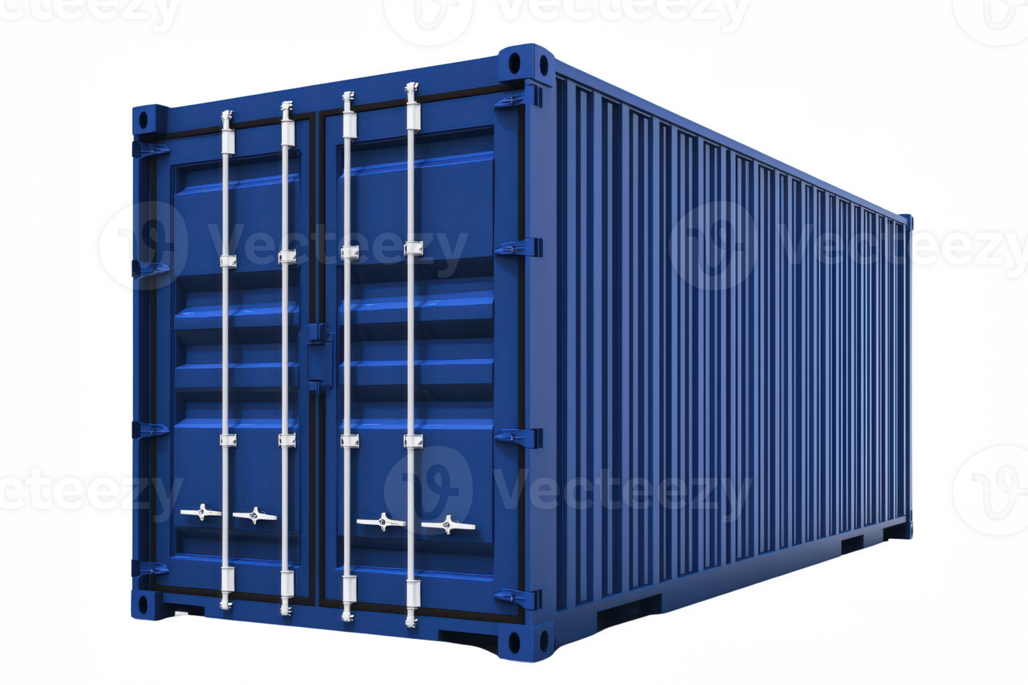 A blue shipping container with double doors, designed for storage and transport. This sturdy container is ideal for various industrial and commercial uses png