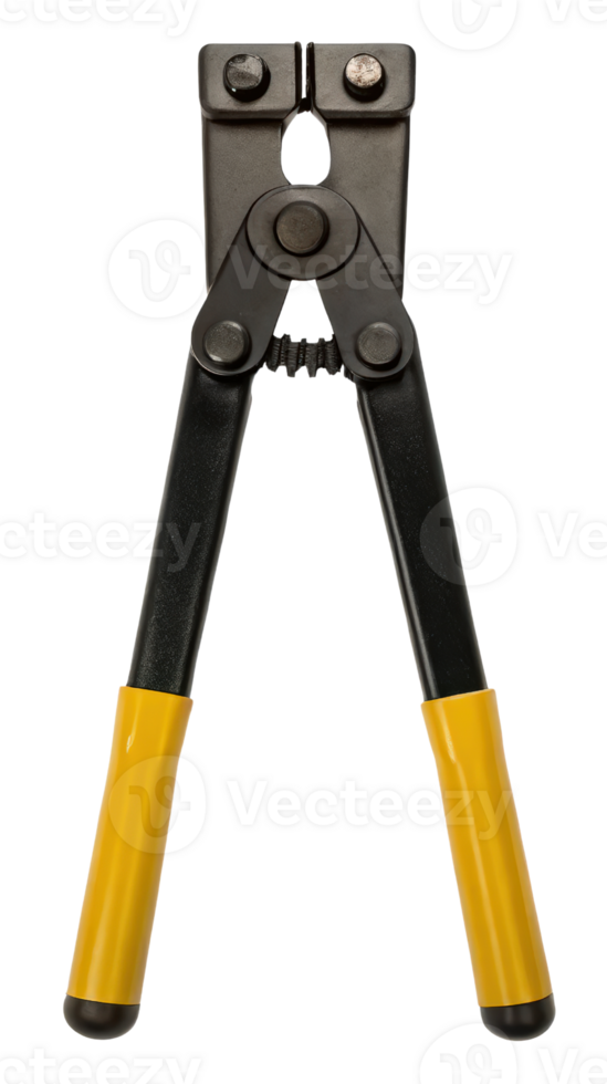 Black cable cutter with yellow grips on a transparent background png