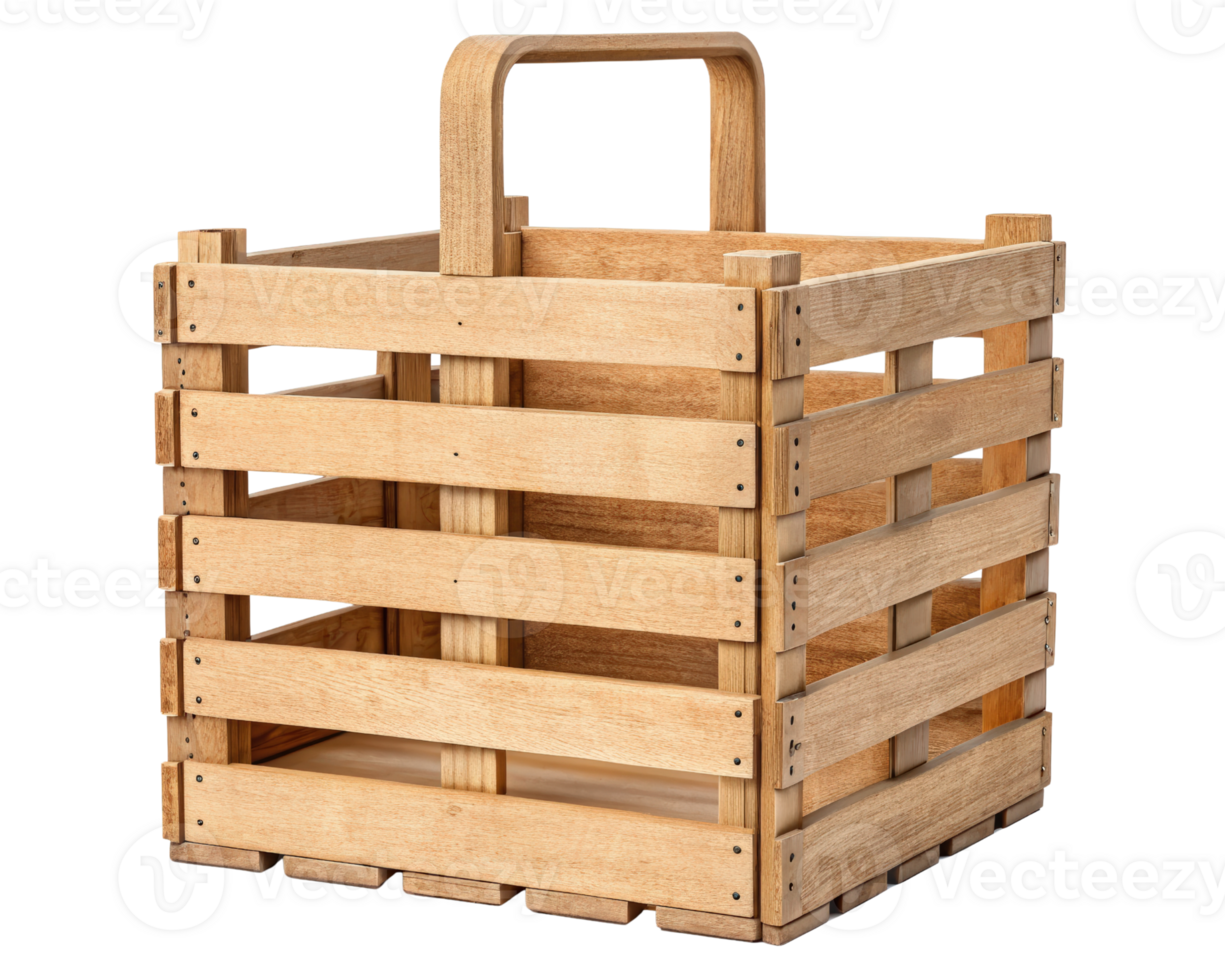 Wooden crate with carrying handle on a transparent background png