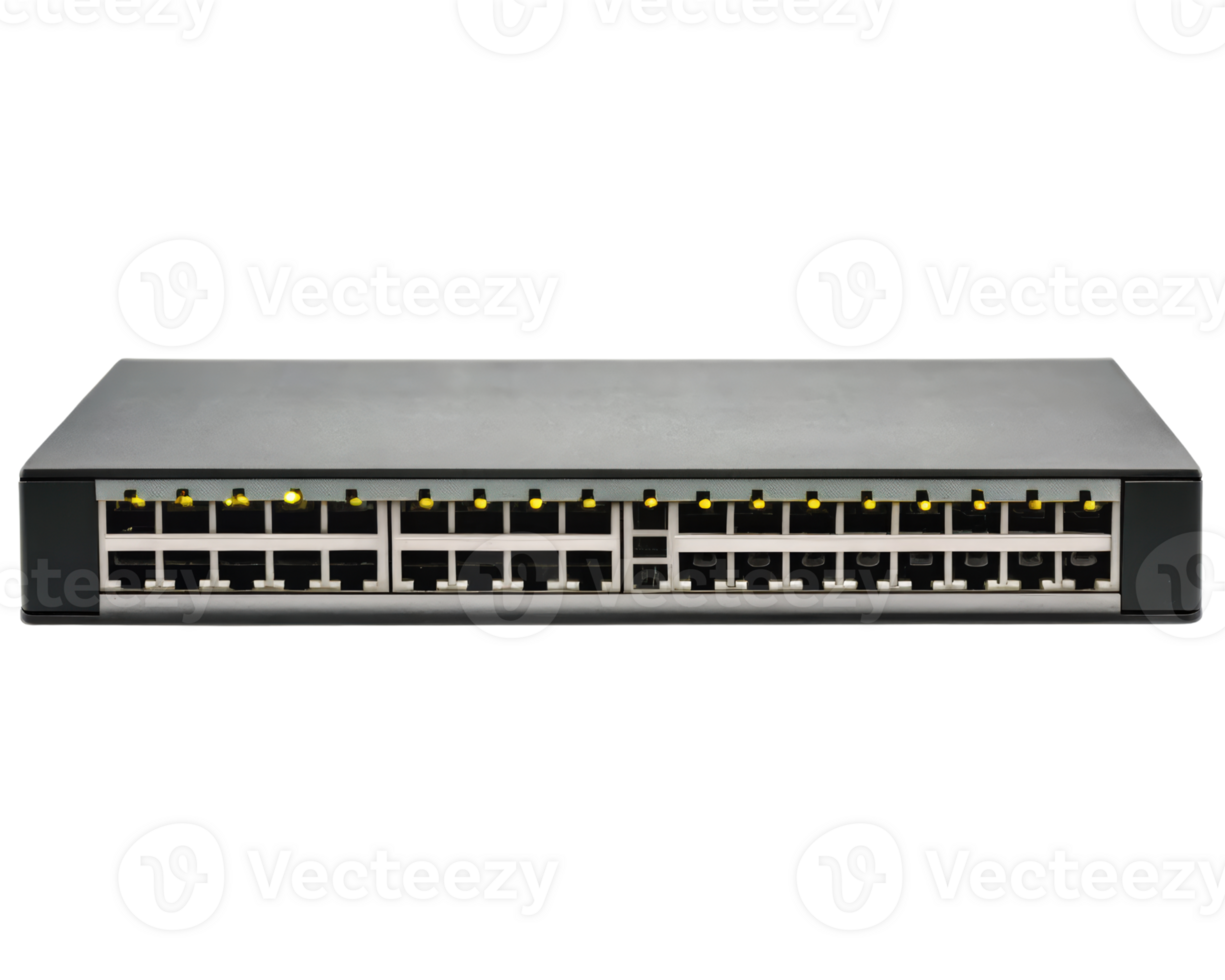 Network switch with many ports on a transparent background png