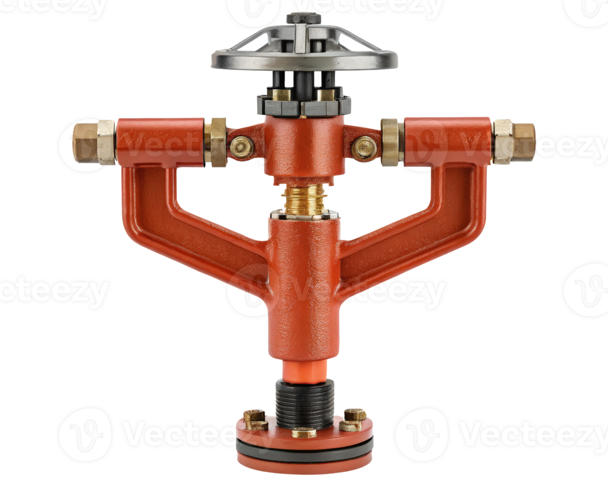 Industrial red pipe valve on a transparent background png