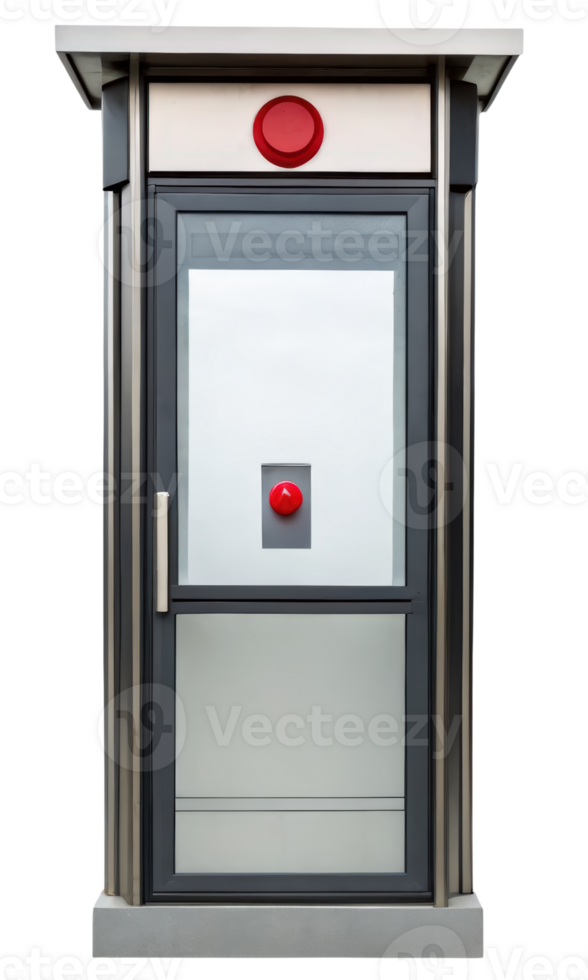 Modern security booth with glass door on a transparent background png