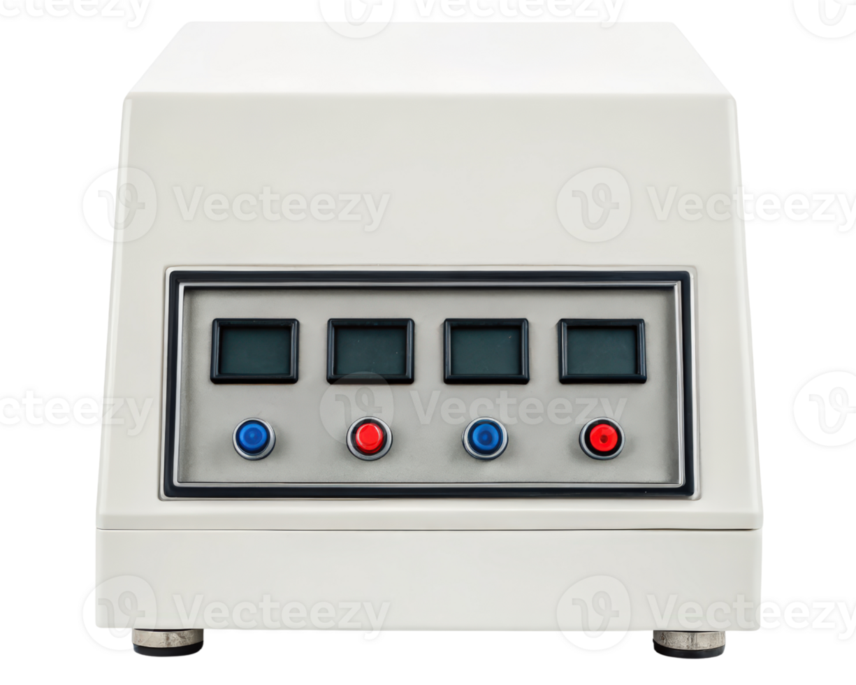 Digital laboratory device with multiple screens and buttons on a transparent background png