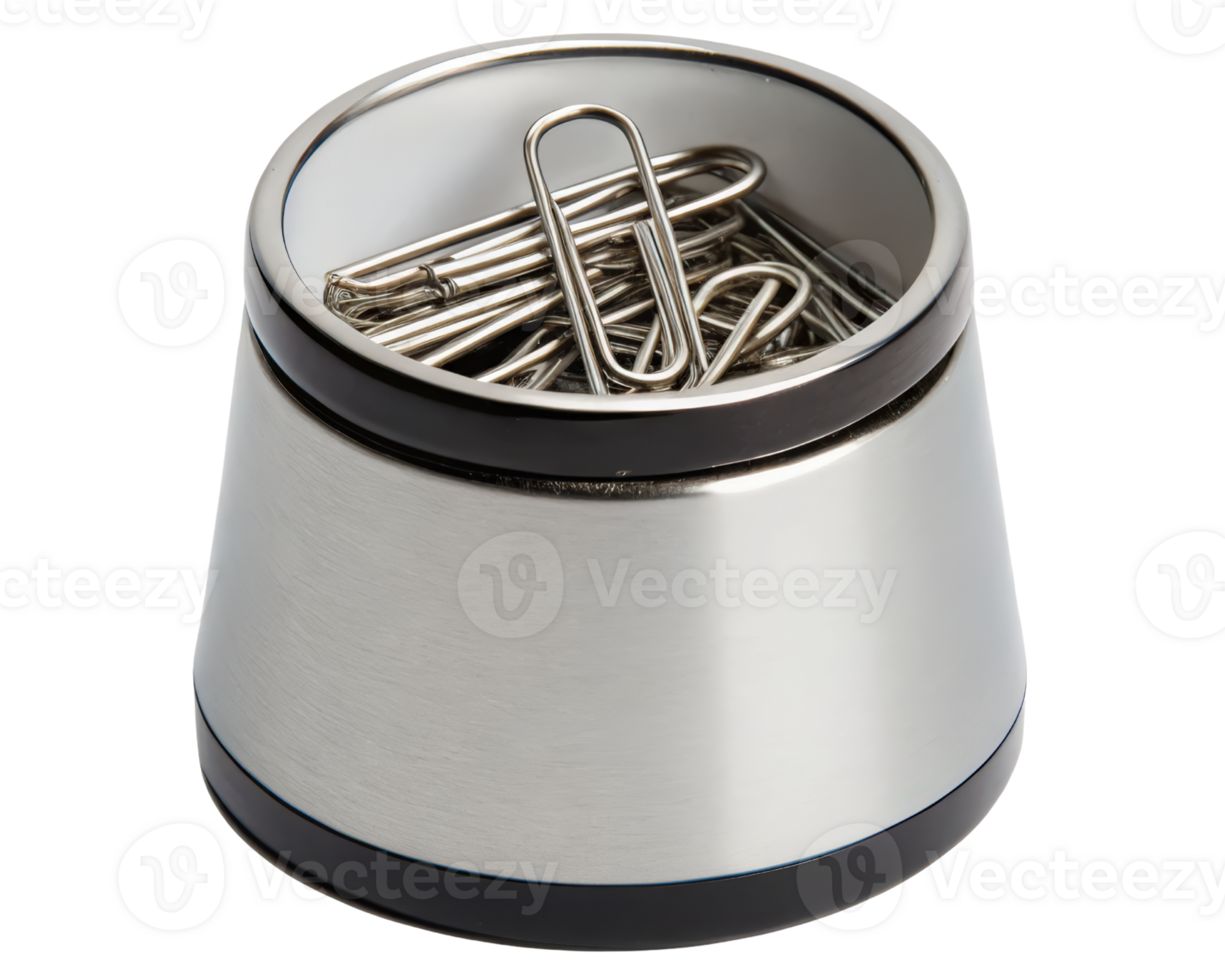 Metal paperclip holder for desk on a transparent background png