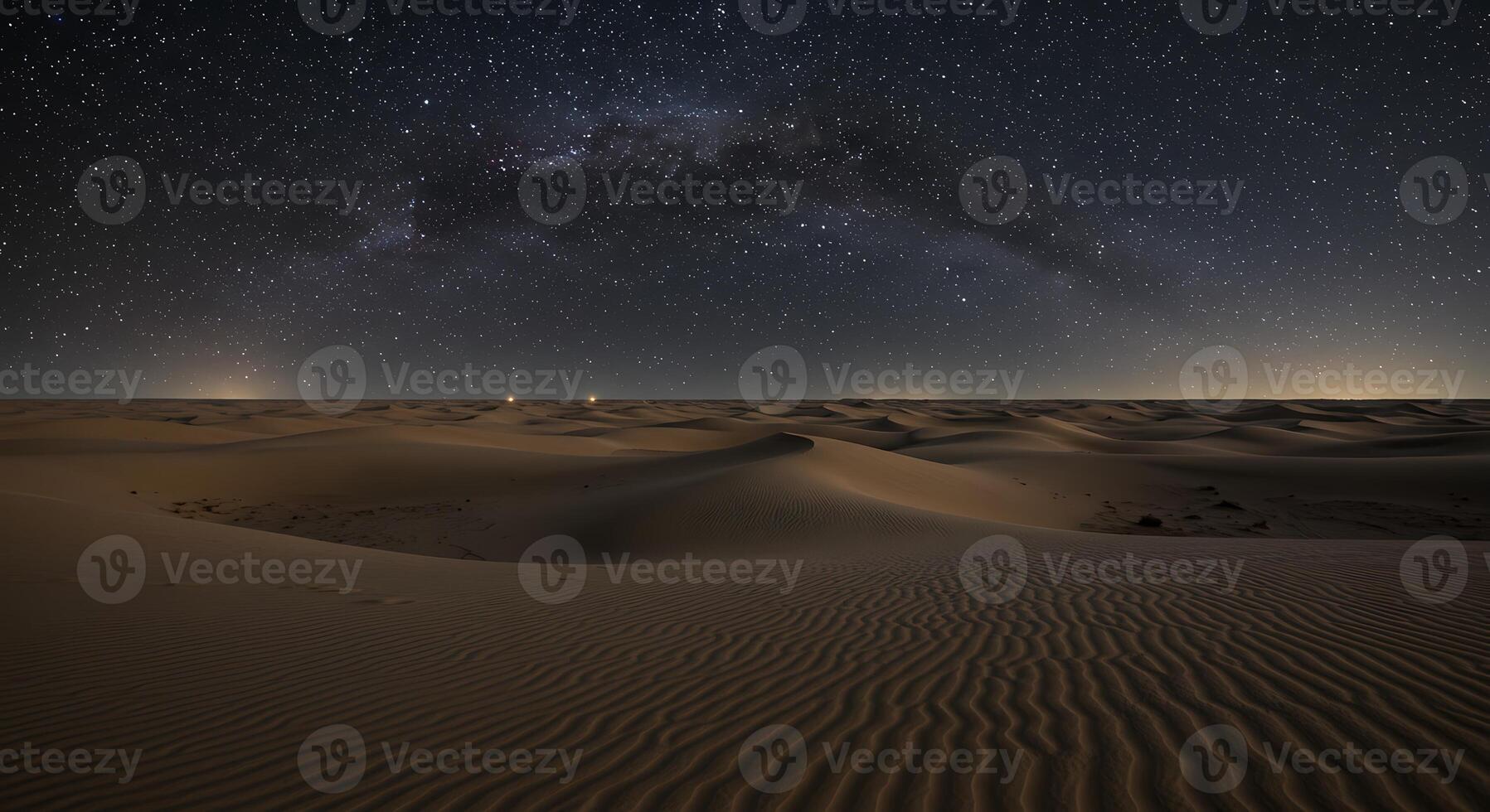 Desert Landscape at Night with Milky Way Galaxy and Starry Sky photo