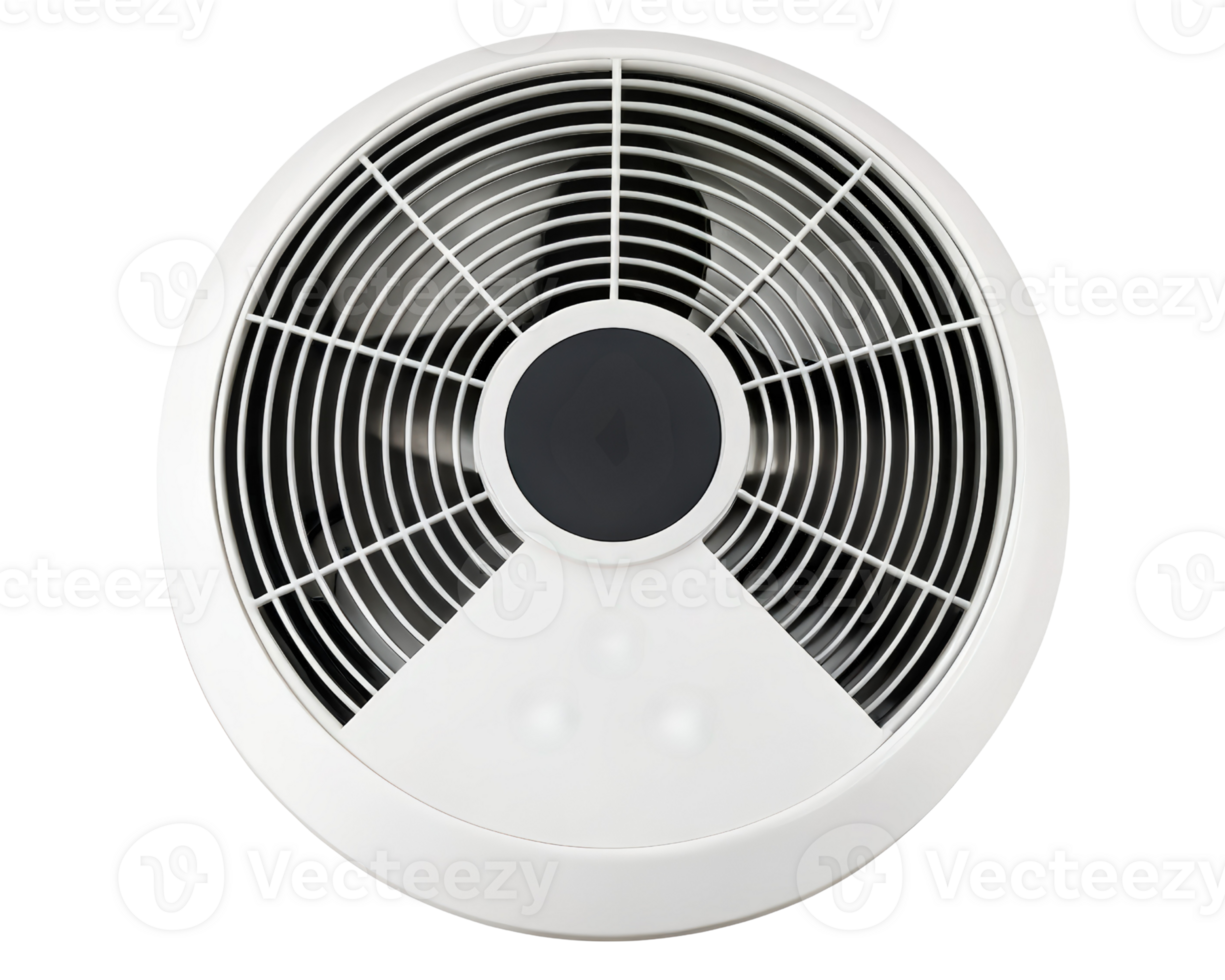 White ceiling fan with grille for ventilation system on a transparent background png